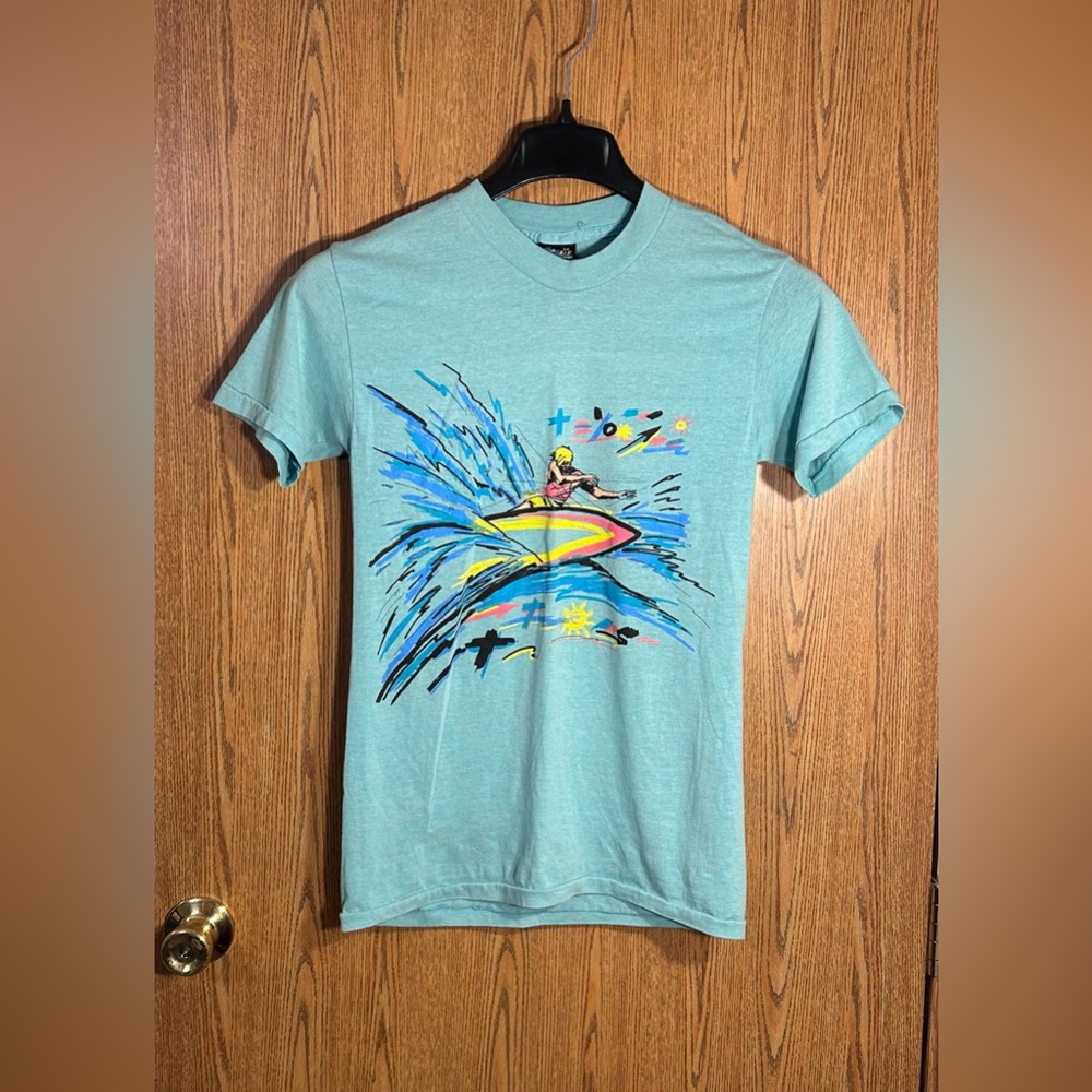 Vintage Mid 80s Top Half Brand Hawaiian Surf Graphic T-Shirt - Picture 1 of 5